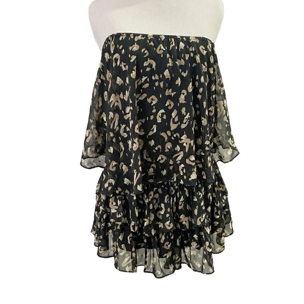 Strapless Layered Black & Gold Romper